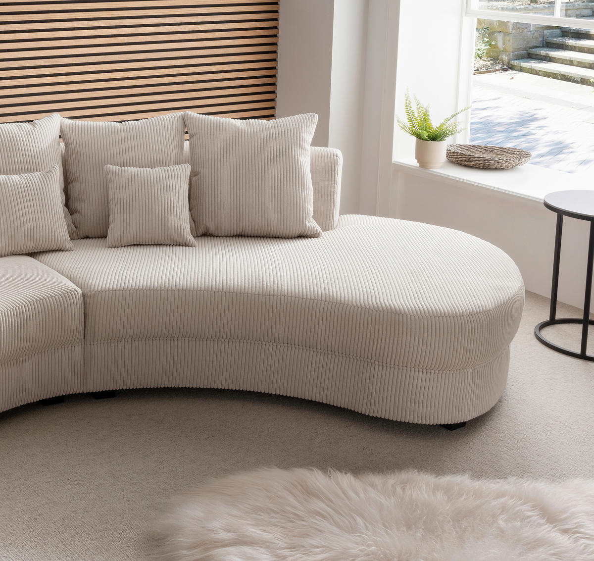 Wohnlandschaft inkl. Hocker in Cord Beige  - Beige/Schwarz, Design, Kunststoff/Textil (300/160cm) - Livetastic