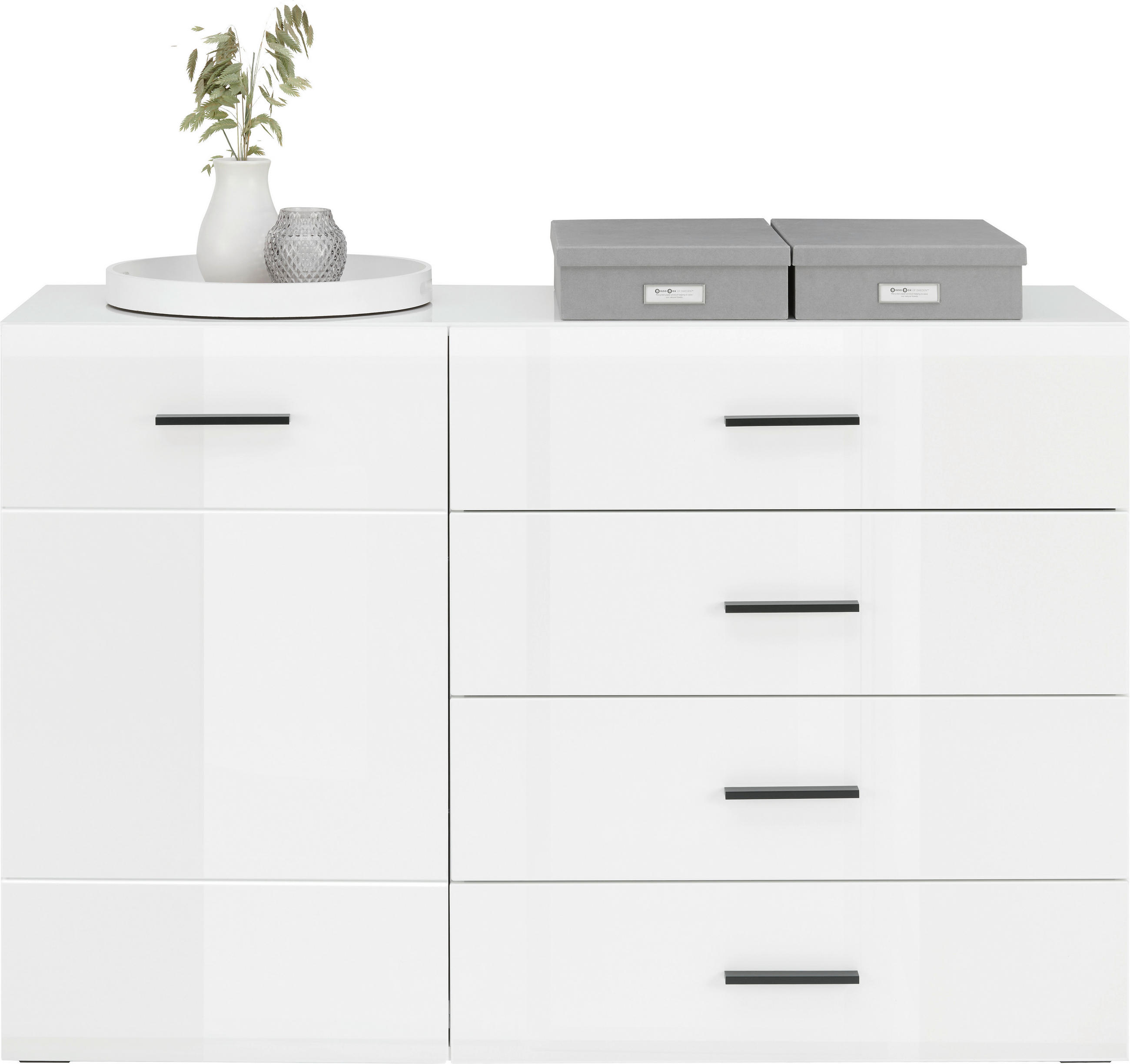 KOMODA, antracitová, biela, 126/84,6/41,6 cm - biela/antracitová, Basics, kompozitné drevo/plast (126/84,6/41,6cm) - Hom`in