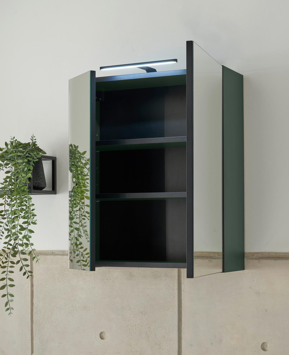 SPIEGELSCHRANK 60/70/23 cm  - Schwarz/Grün, Basics, Glas/Holzwerkstoff (60/70/23cm) - MID.YOU