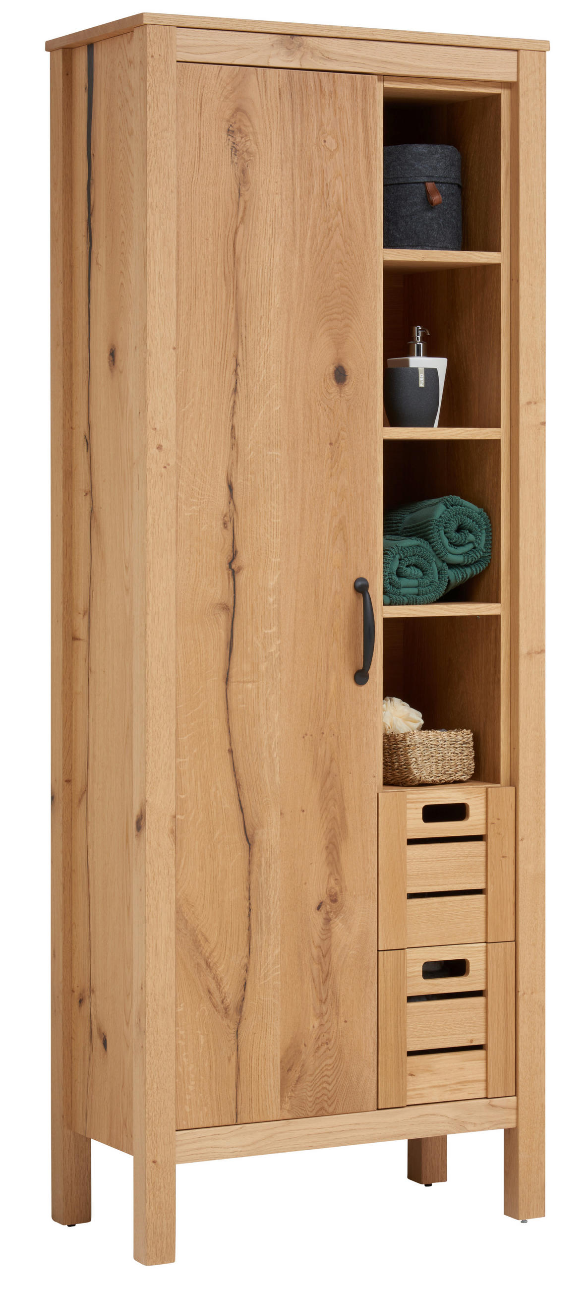 HOCHSCHRANK 70/187,5/37 cm  - Eichefarben/Schwarz, MODERN, Holz/Metall (70/187,5/37cm) - Landscape