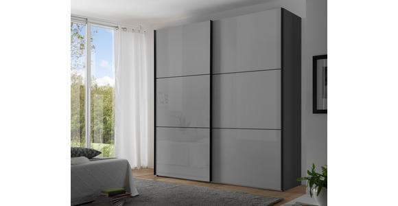 SCHWEBETÜRENSCHRANK 2-türig Hellgrau, Dunkelgrau  - Dunkelgrau/Hellgrau, KONVENTIONELL, Glas/Holzwerkstoff (188/222/68cm) - Moderano