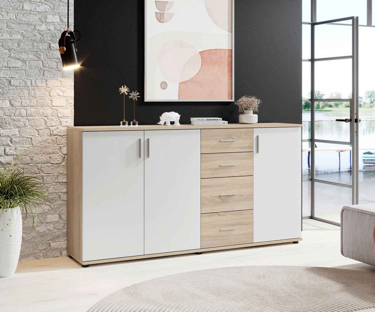 KOMÓD 160/82/35 cm  - ezüst/Sonoma tölgy, Konventionell, műanyag/faalapú anyag (160/82/35cm) - Xora