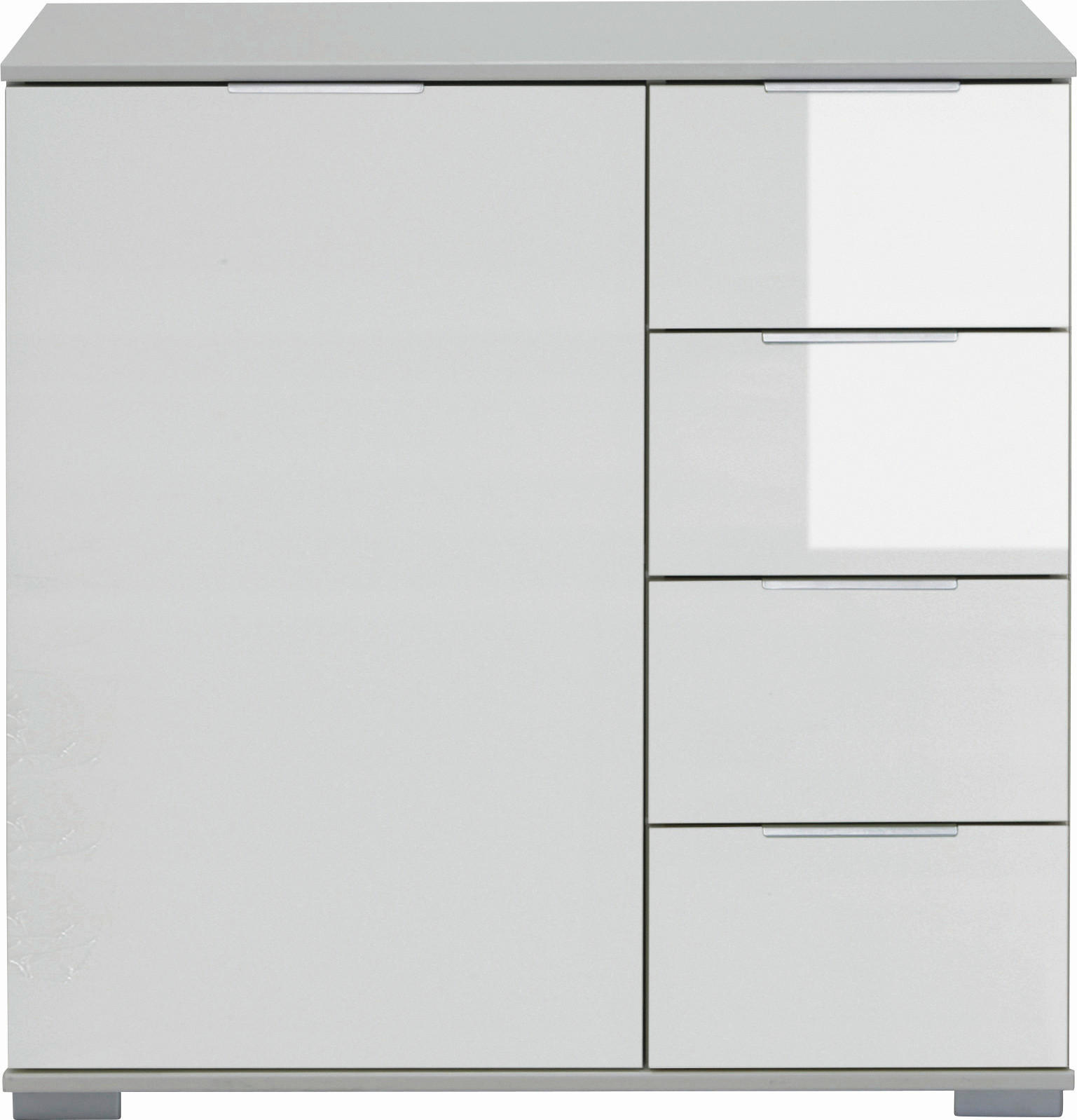 KOMMODE , 81/83/41 cm, 4 Schublade(n)  - Alufarben/Weiß, Design, Glas/Holzwerkstoff (81/83/41cm) - Livetastic