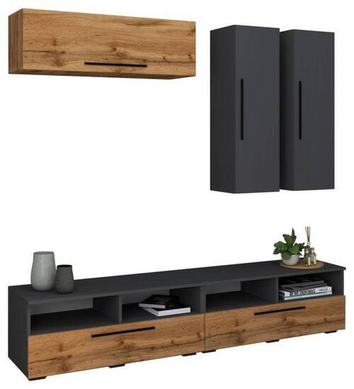 WOHNWAND  Anthrazit, Eichefarben 190/200/40 cm  - Eichefarben/Anthrazit, Modern, Holzwerkstoff/Kunststoff (190/200/40cm) - MID.YOU