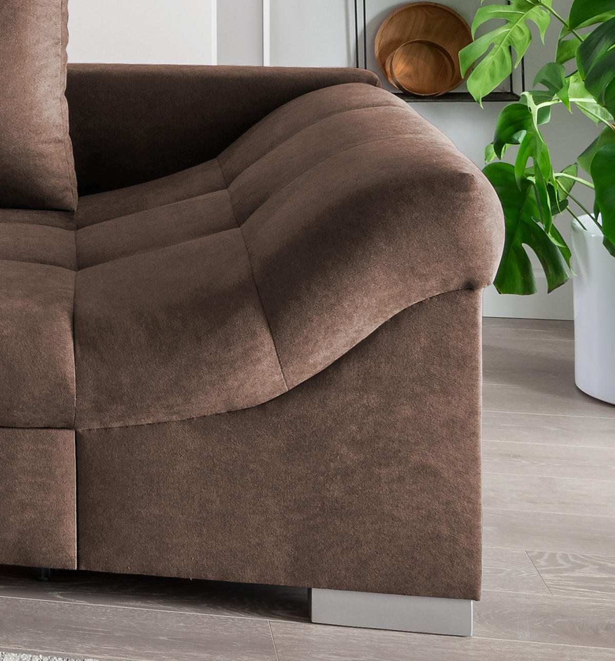 ECKSCHLAFSOFA in Mikrofaser Braun  - Silberfarben/Braun, Design, Holz/Textil (202/298cm) - MID.YOU