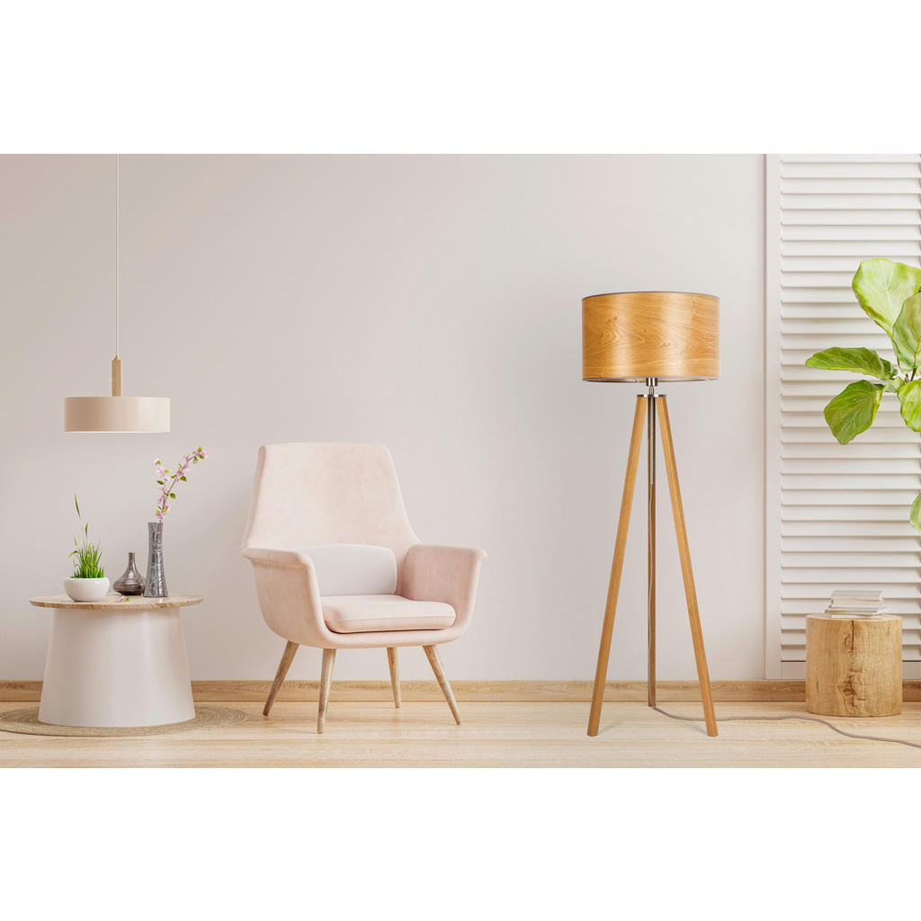 Thumbnail - Xxxl Stehleuchte Holzbach 7, Eiche, Textil, Holzwerkstoff, Eiche, massiv, vollmassiv, Uni,Uni, rund,rund, 50x150x50 cm, ...