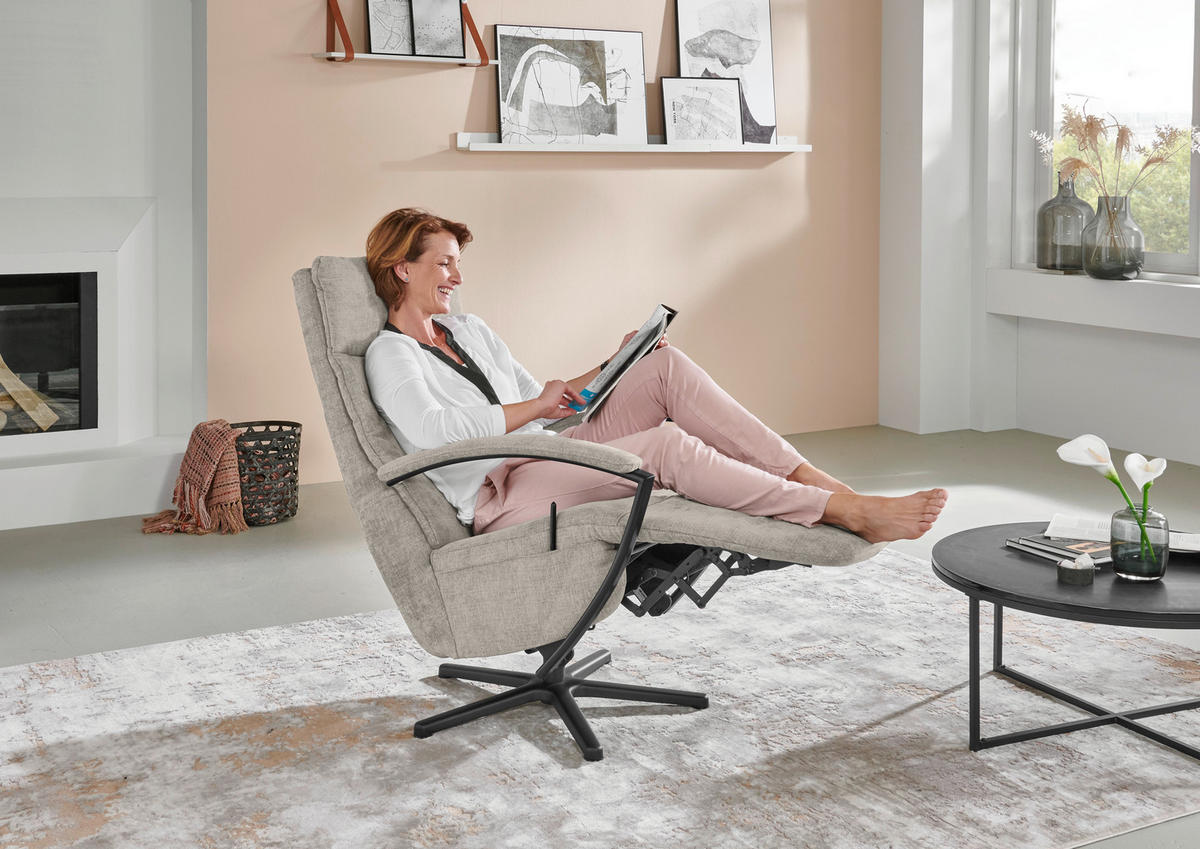 RELAXSESSEL in Textil Beige  - Beige/Schwarz, Design, Textil/Metall (76/110/83cm) - Beldomo Speed