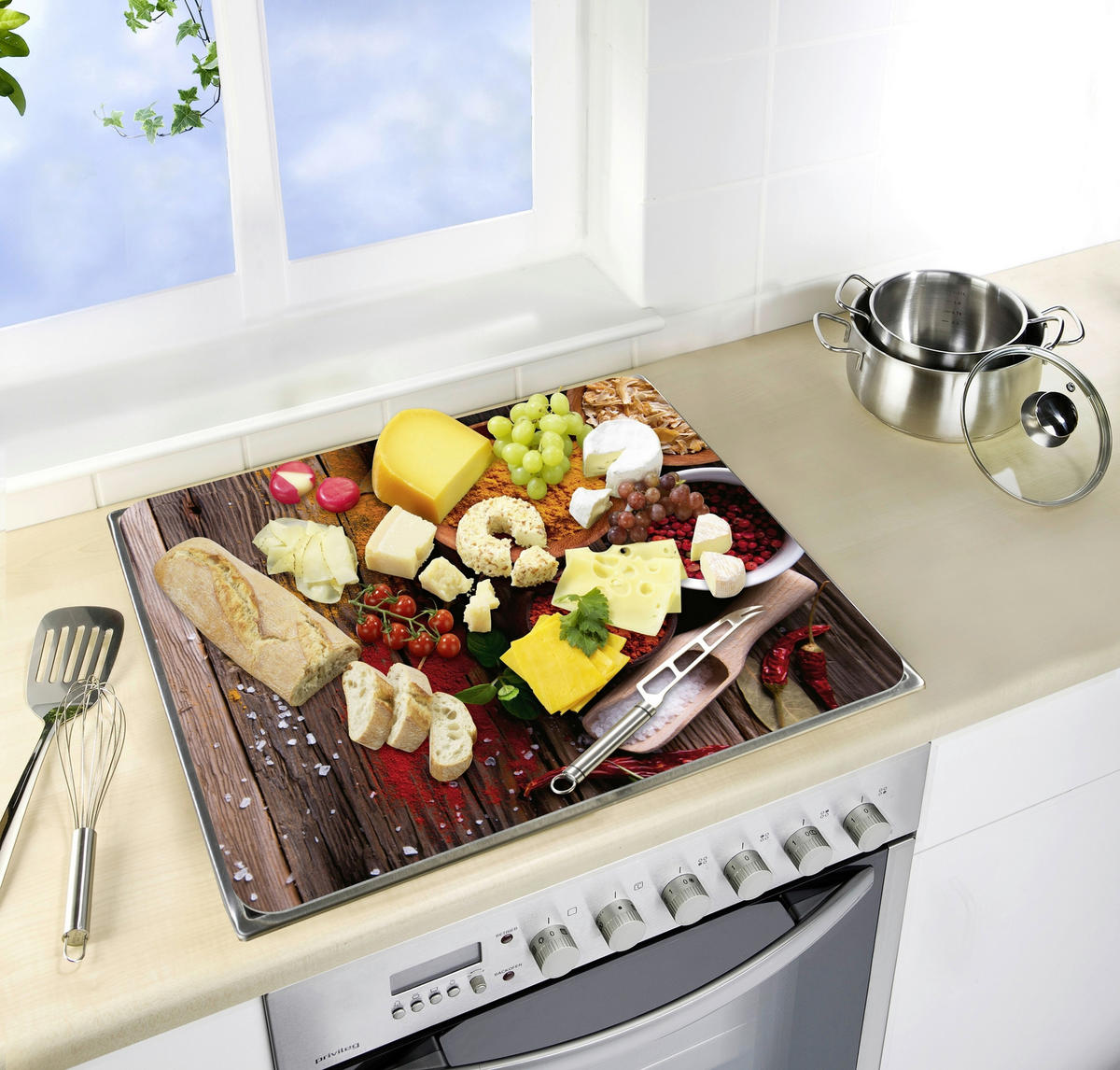 HERDABDECKPLATTE 53870100  - Currygelb/Dunkelbraun, Design, Glas/Kunststoff (56/0,5/50cm) - Wenko