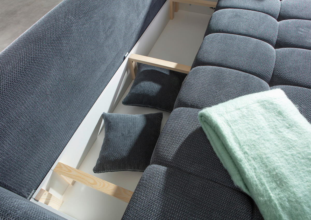SCHLAFSOFA Plüsch Anthrazit  inkl. Zierkissen, Rückenkissen, Bettkasten, Schlaffunktion, Rücken echt, Liegefläche im Originalstoff  - Anthrazit/Schwarz, KONVENTIONELL, Kunststoff/Textil (200/73/105cm) - Carryhome