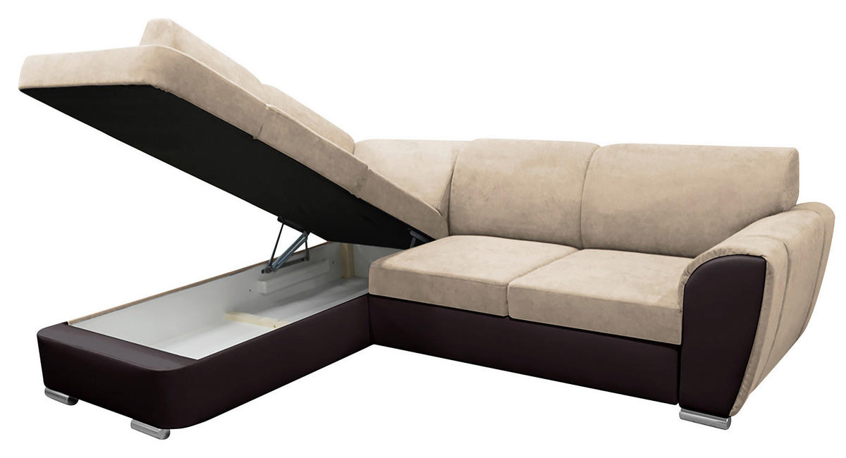 ECKSOFA Dunkelbraun, Beige Velours  - Dunkelbraun/Beige, Design, Kunststoff/Textil (196/255cm) - MID.YOU