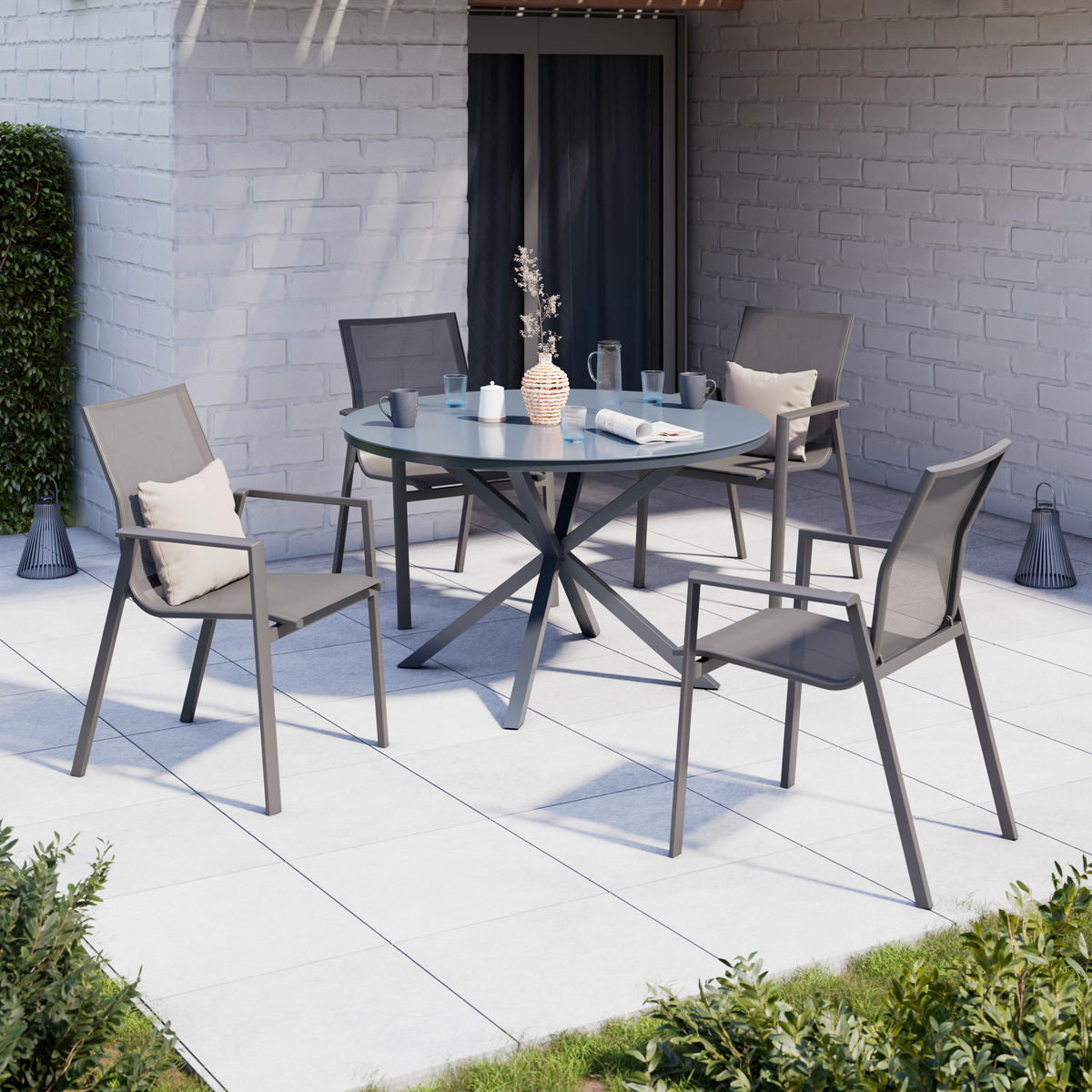 STAPELSESSEL Aluminium Dunkelgrau  - Dunkelgrau, MODERN, Textil/Metall (56.6/88.5/61.5cm) - Ambia Garden