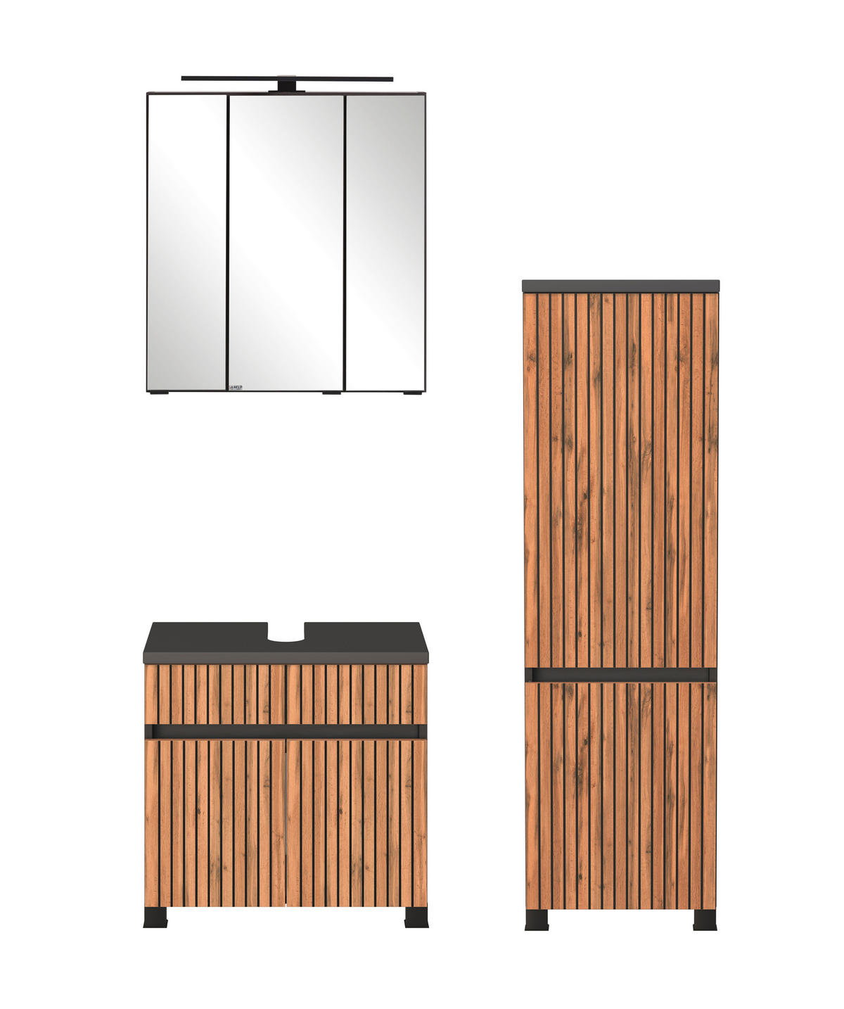 BADEZIMMER  in 100 cm  - Anthrazit/Eiche Wotan, KONVENTIONELL, Glas/Holzwerkstoff (100cm) - Xora