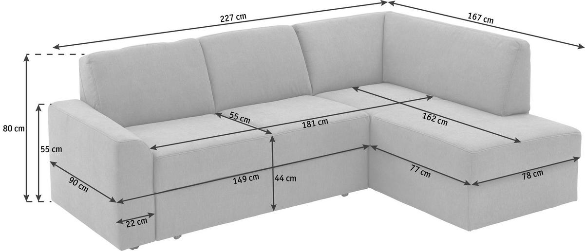 ECKSOFA in Webstoff Graubraun  - Graubraun/Schwarz, Konventionell, Kunststoff/Textil (224/165cm) - Xora