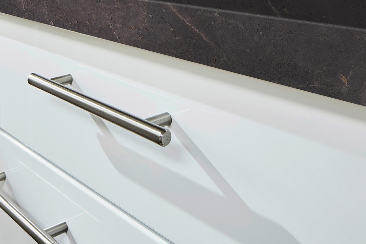 ECKKÜCHE 285/165 cm  in Grau, Weiß Hochglanz  - Edelstahlfarben/Weiß Hochglanz, Design, Holzwerkstoff/Metall (285/165cm) - Pino