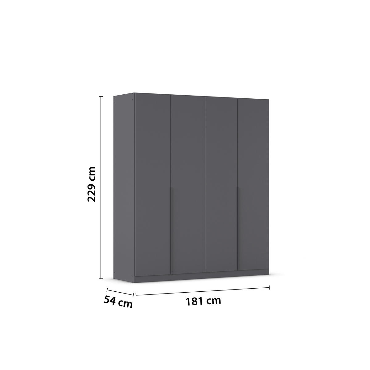 DREHTÜRENSCHRANK 181/229/54 cm,  in Grau, 4-türig  - Grau, MODERN, Holzwerkstoff/Metall (181/229/54cm) - Rauch Möbel
