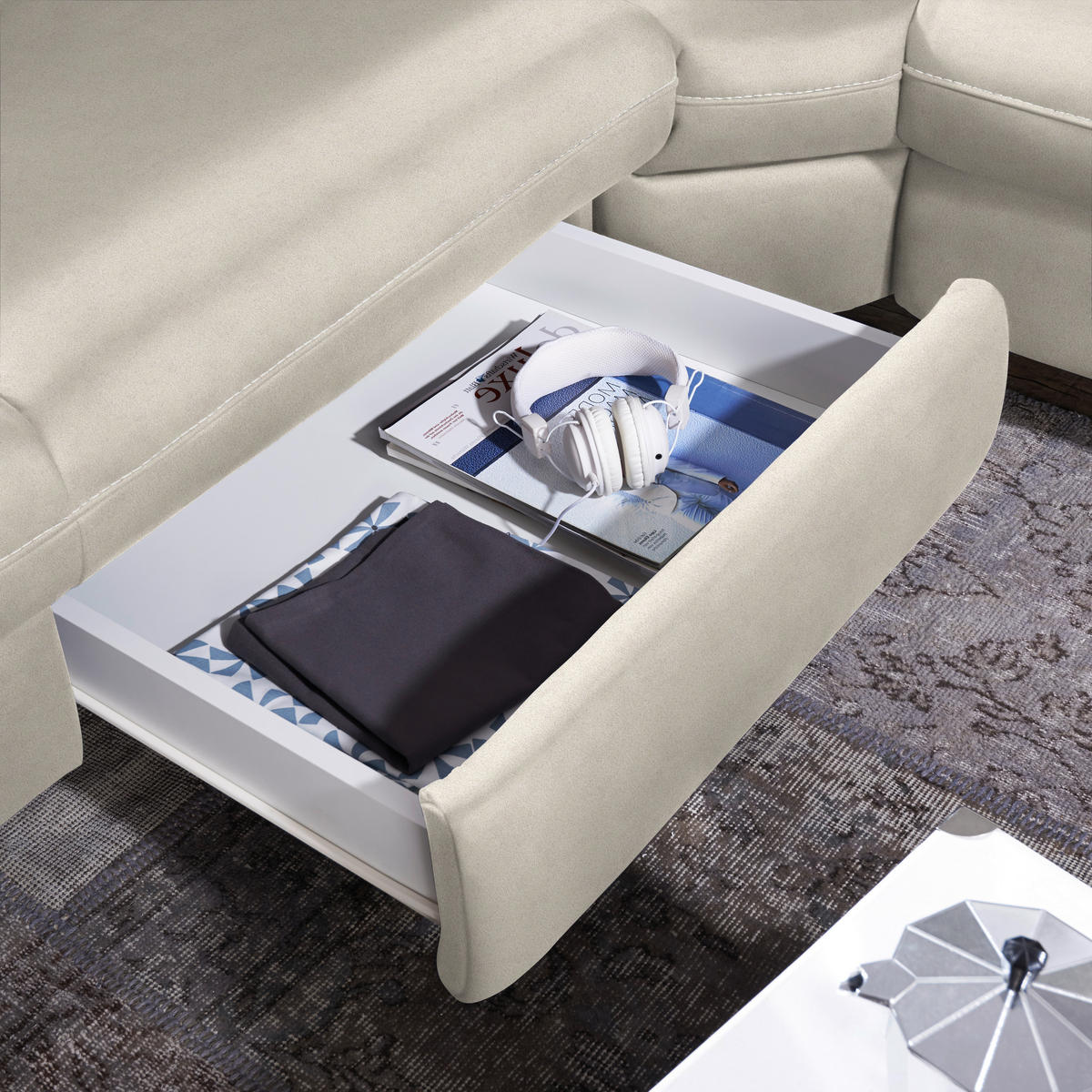 ECKSOFA in Flachgewebe, Mikrofaser Ecru  239/271 cm  - Ecru/Beige, Design, Textil/Metall (239/271cm) - Cantus