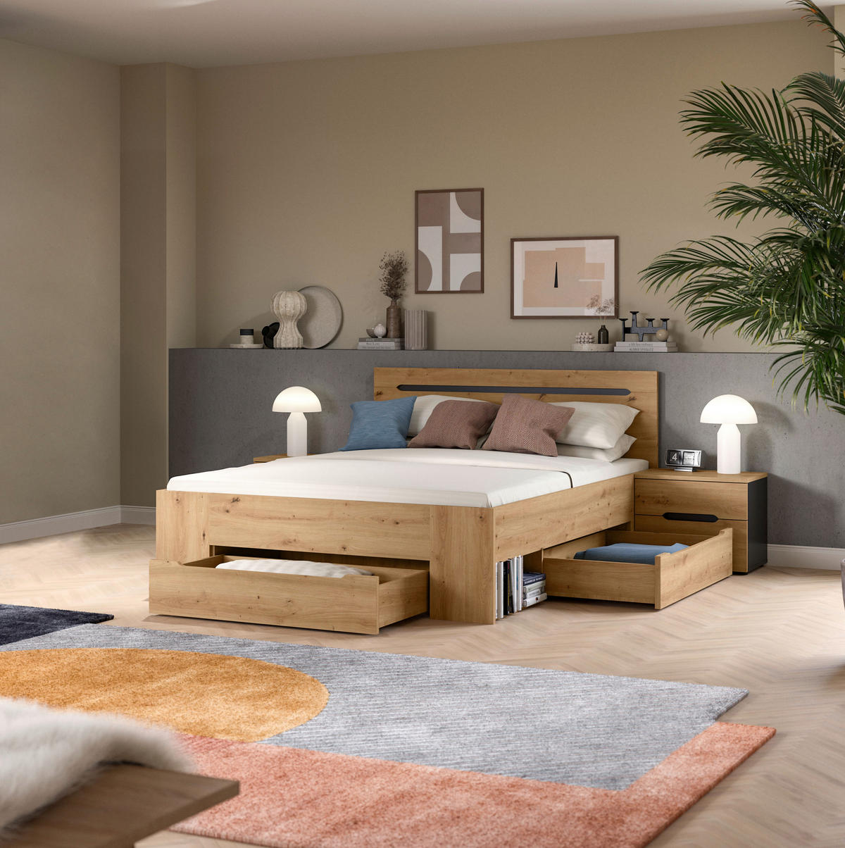 SCHLAFZIMMER Grau, Eiche Artisan  - Eiche Artisan/Grau, MODERN, Holzwerkstoff (244/87/205cm) - MID.YOU