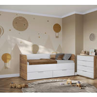 STAURAUMBETT 90/200 cm  in Eiche Wotan  - Weiß Hochglanz/Eiche Wotan, MODERN, Holzwerkstoff (90/200cm) - MID.YOU