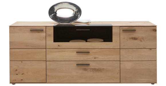 SIDEBOARD Kerneiche vollmassiv gebürstet, gewachst, lackiert, matt Eichefarben - Eichefarben/Anthrazit, Natur, Glas/Holz (192/77/44cm) - Valnatura