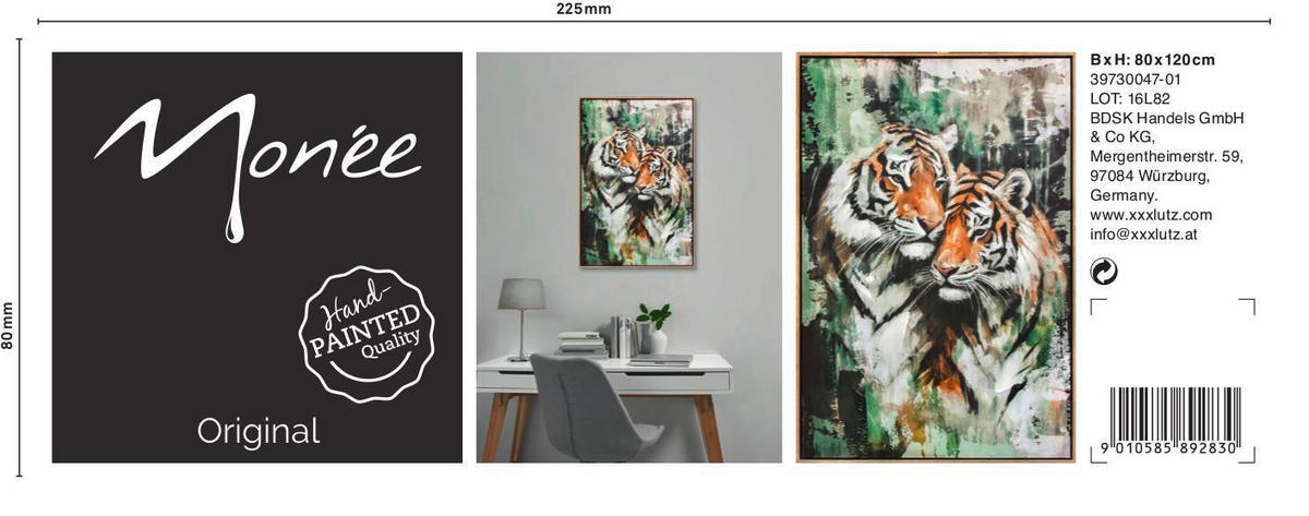 ÖLGEMÄLDE Tiere 80/120 cm  - Naturfarben/Grün, LIFESTYLE, Holzwerkstoff/Kunststoff (80/120cm) - Monee