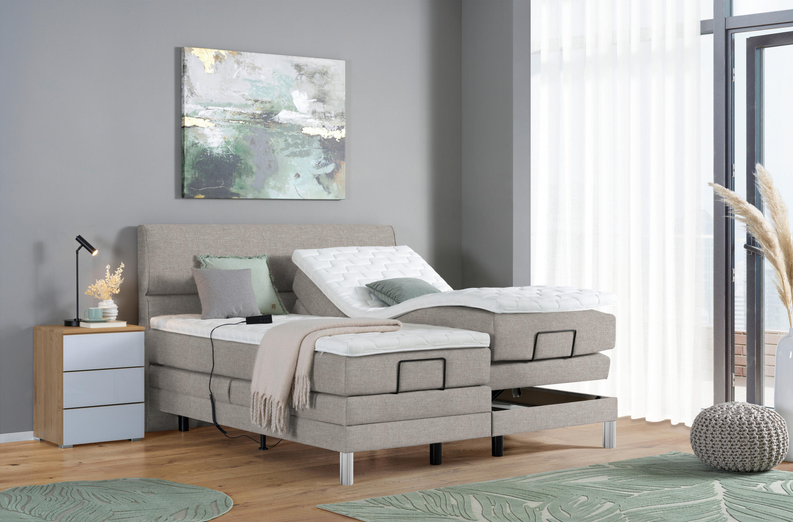 BOXSPRINGBETT 200/200 cm  in Greige  - Chromfarben/Greige, Konventionell, Kunststoff/Textil (200/200cm) - Voleo