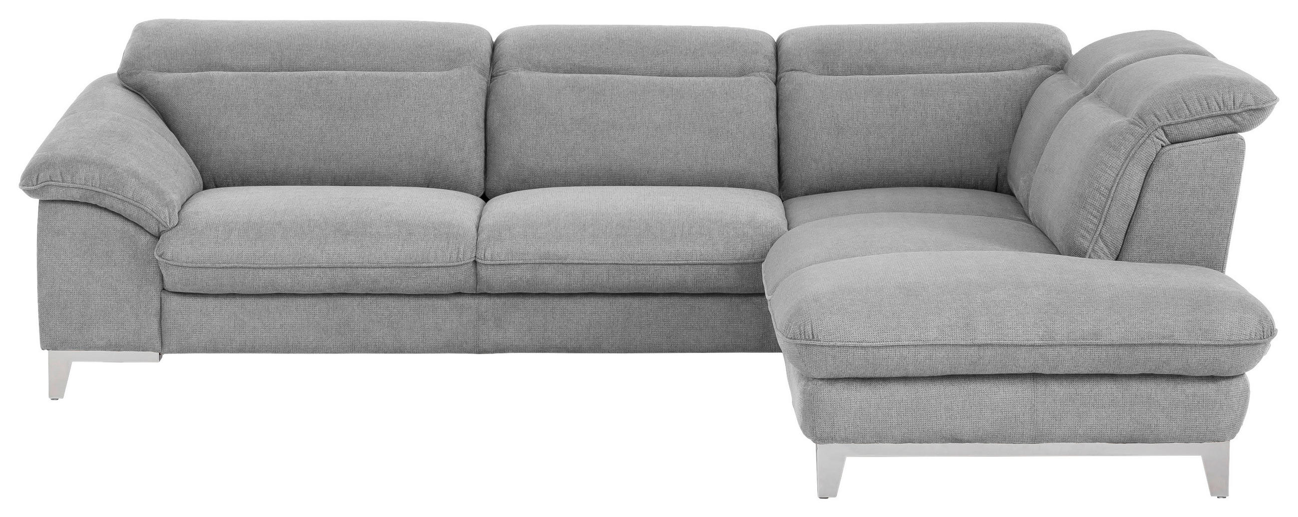 ECKSOFA in Chenille Hellgrau  - Chromfarben/Hellgrau, Design, Textil/Metall (293/232cm) - Livetastic