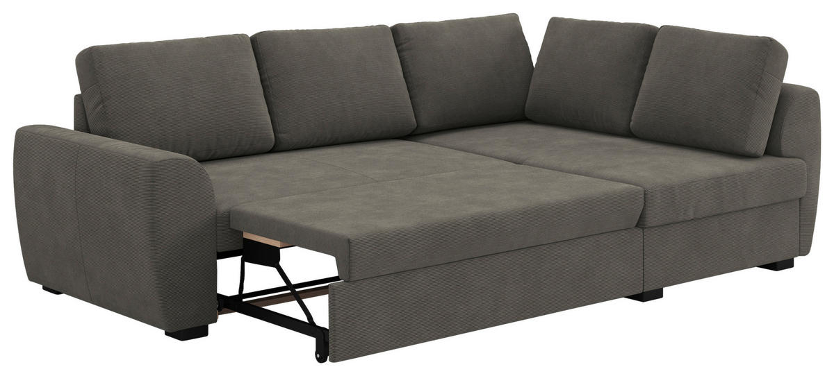 ECKSOFA Anthrazit Cord Zierkissen, Bettkasten  - Anthrazit/Schwarz, Trend, Kunststoff/Textil (253/154cm) - MID.YOU