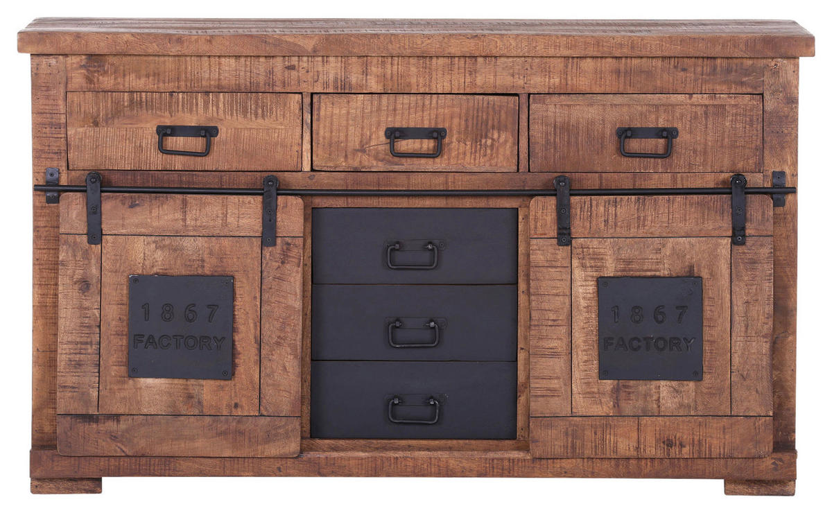 SIDEBOARD  in 145/85/45 cm  - Schwarz/Naturfarben, ROMANTIK / LANDHAUS, Holz/Metall (145/85/45cm) - Landscape