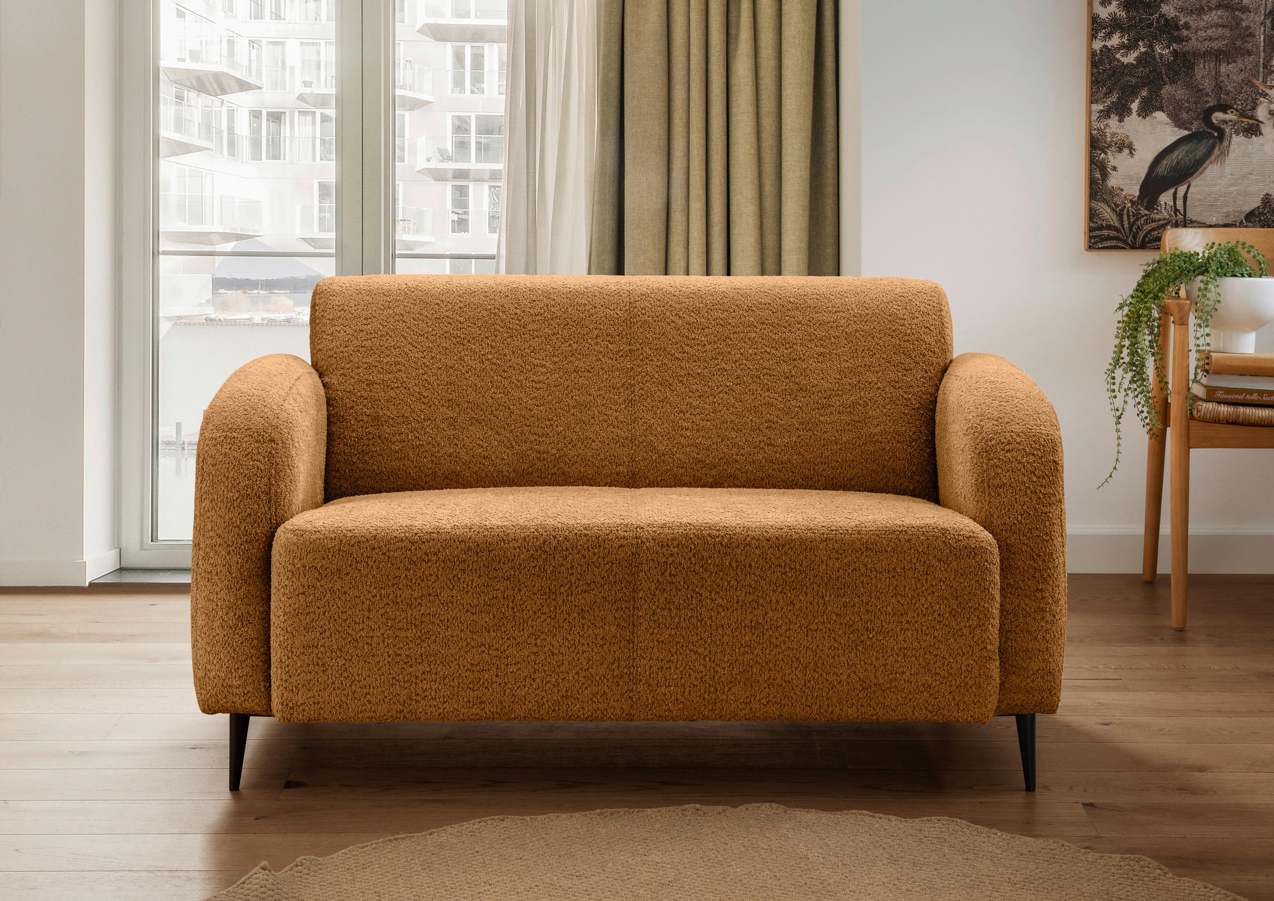 2-SITZER-SOFA Marone Bouclé Goldfarben  - Goldfarben/Schwarz, MODERN, Textil/Metall (140/76/90cm) - Livetastic