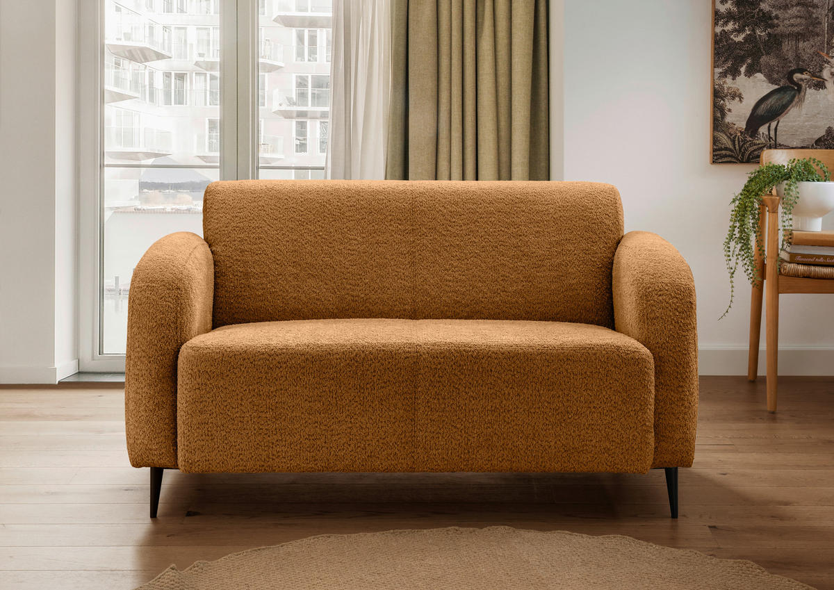 2-SITZER-SOFA Marone Bouclé Goldfarben  - Goldfarben/Schwarz, MODERN, Textil/Metall (140/76/90cm) - Livetastic