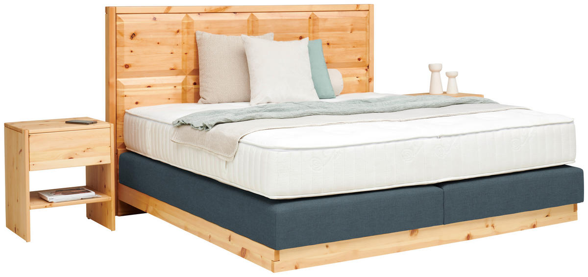 BOXSPRINGBETT 160/200 cm  in Zirbelkieferfarben, Blaugrau  - Zirbelkieferfarben/Blaugrau, Natur, Holz/Textil (160/200cm) - Valnatura