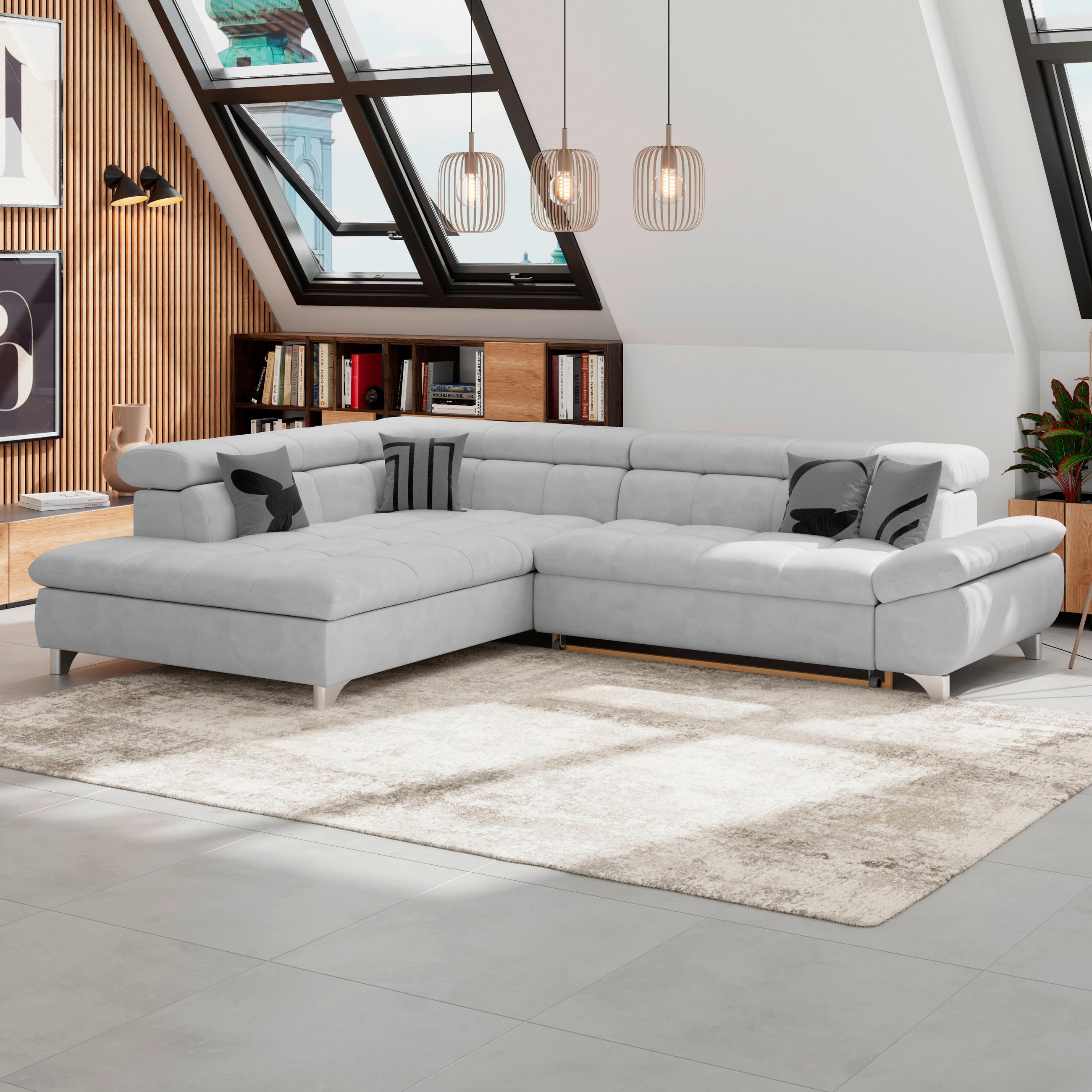 ECKSOFA Hellgrau Chenille  - Chromfarben/Hellgrau, KONVENTIONELL, Textil/Metall (234/312cm) - Livetastic