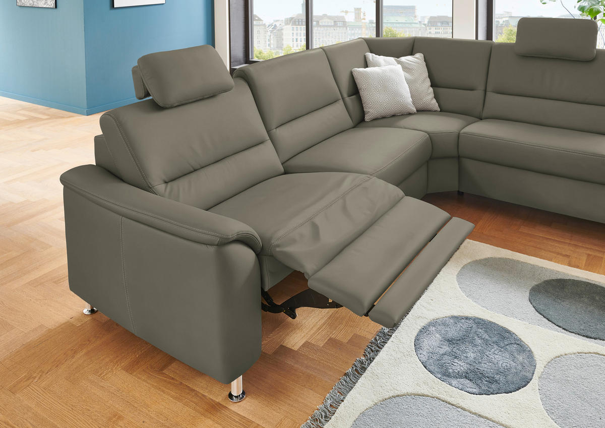 ECKSOFA in Echtleder Hellgrau  - Hellgrau/Alufarben, Konventionell, Leder/Metall (290/249cm) - Beldomo Premium