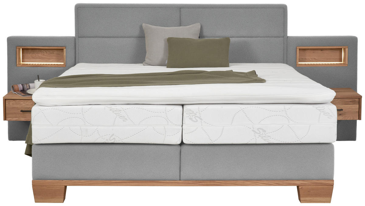 BOXSPRINGBETT 160/200 cm  in Eichefarben, Hellgrau  - Eichefarben/Hellgrau, Natur, Holz/Textil (160/200cm) - Valnatura