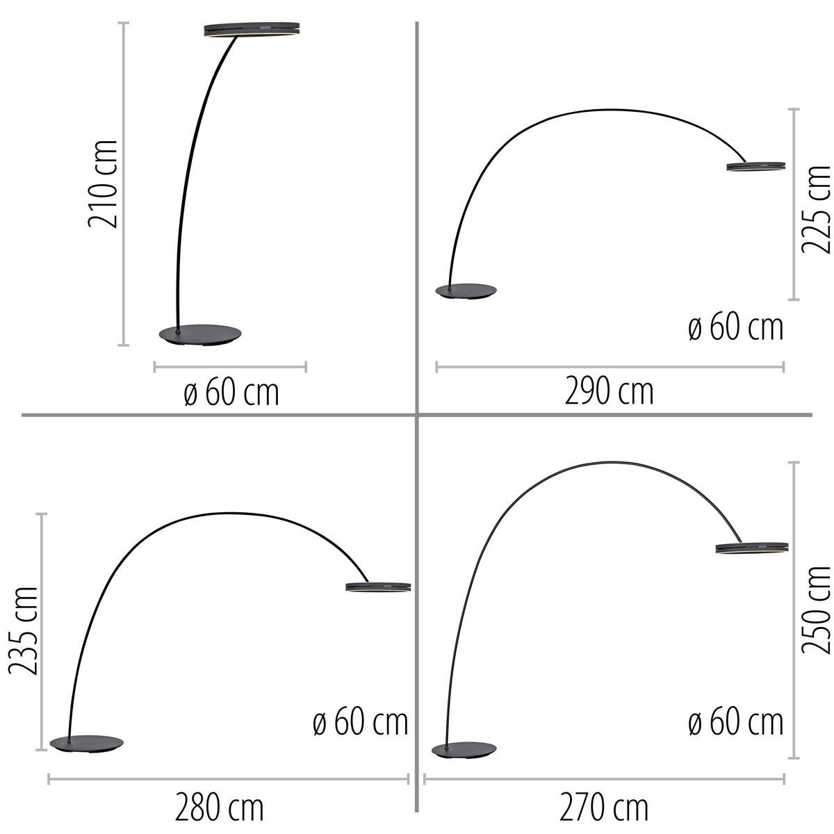 BOGENLEUCHTE 290/60/250 cm    - Schwarz, Design, Kunststoff/Metall (290/60/250cm) - Neuhaus PURE