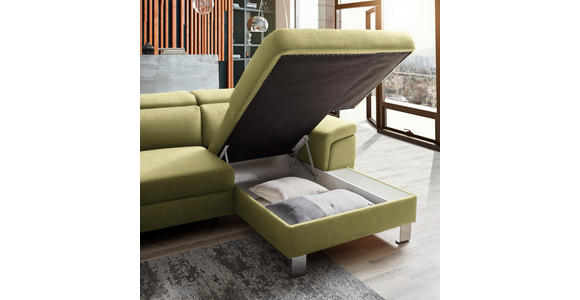 ECKSOFA inkl. Funktionen Grün Webstoff - Silberfarben/Grün, Design, Textil/Metall (250/167cm) - Xora
