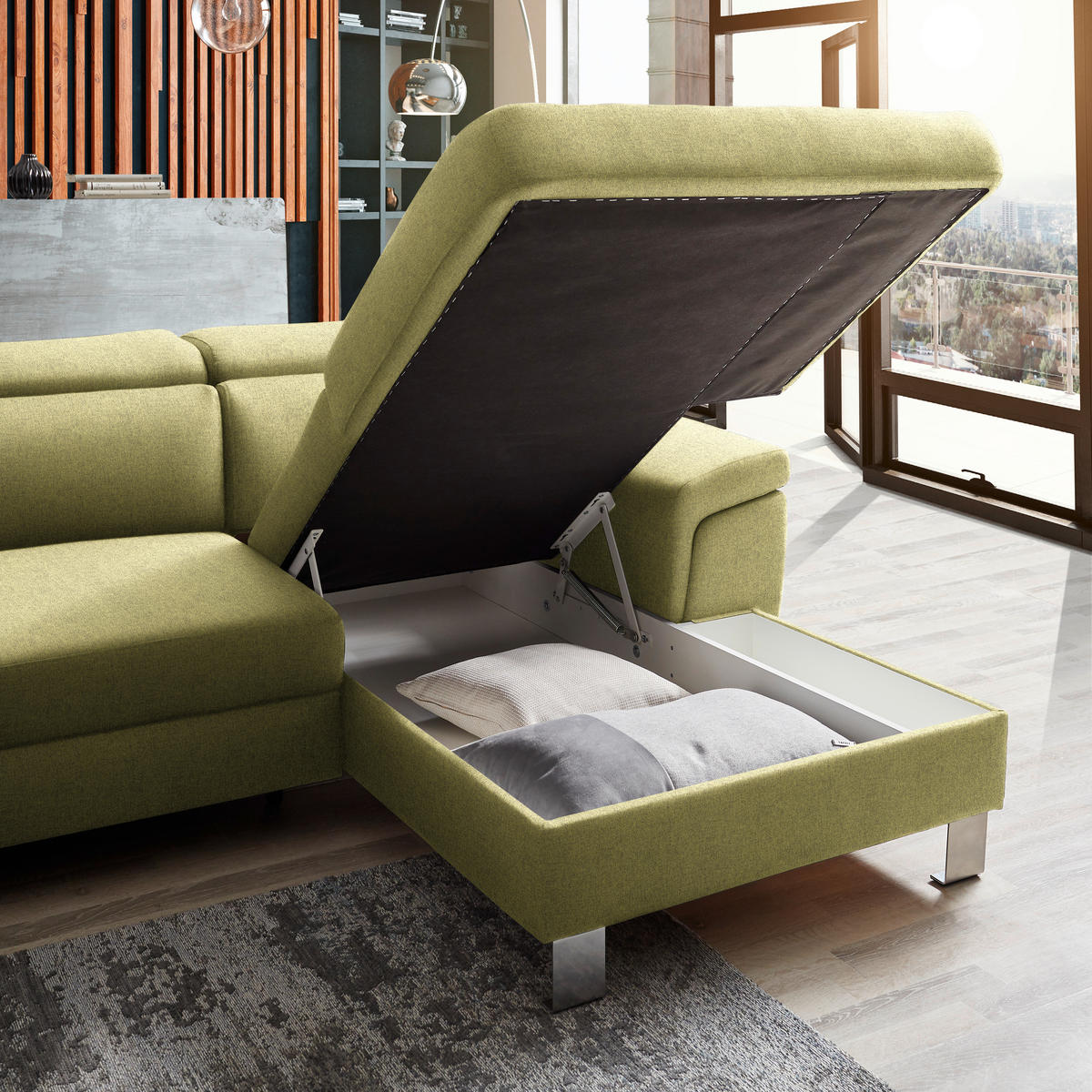 ECKSOFA in Webstoff Grün  - Silberfarben/Grün, Design, Textil/Metall (250/167cm) - Xora