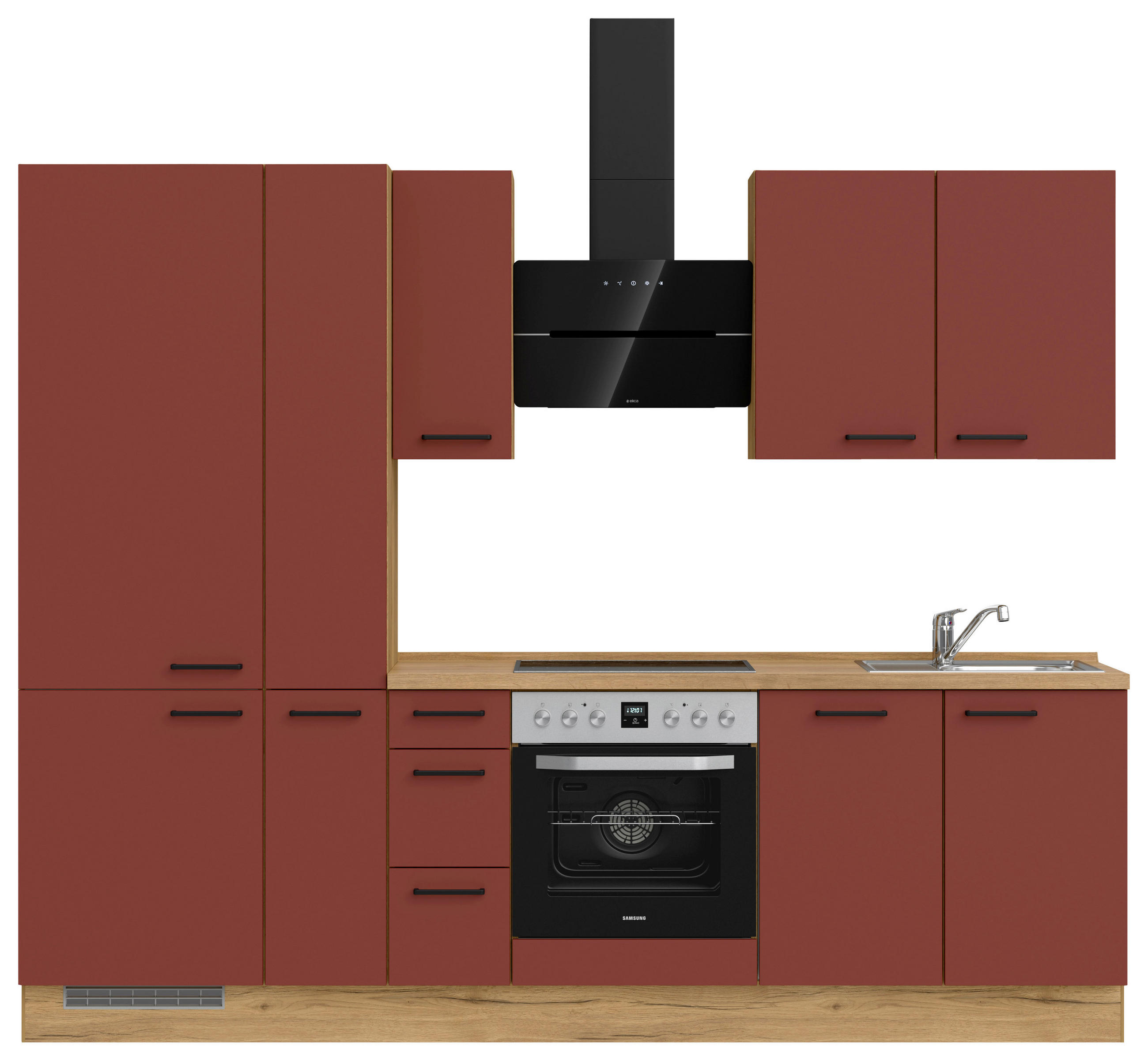KÜCHENLEERBLOCK 270 cm   in Rot, Eichefarben  - Eichefarben/Rot, MODERN, Holzwerkstoff/Metall (270cm) - Nobilia