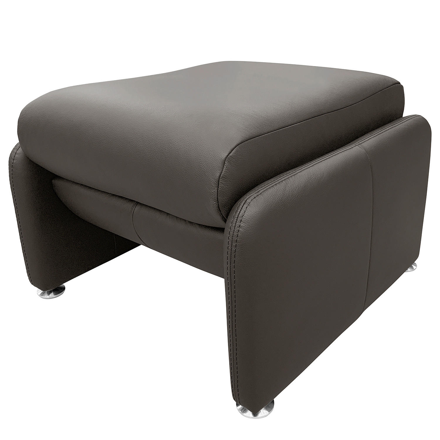HOCKER Echtleder Dunkelbraun  - Dunkelbraun/Silberfarben, Design, Leder/Metall (62/42/60cm) - Livetastic