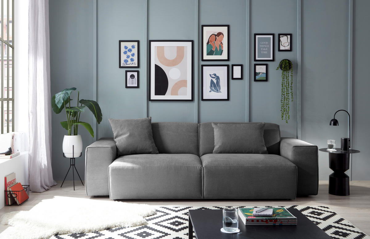 3-SITZER-SOFA in Cord Anthrazit  - Anthrazit/Schwarz, Design, Kunststoff/Textil (236/71/101cm) - Pure Home Lifestyle