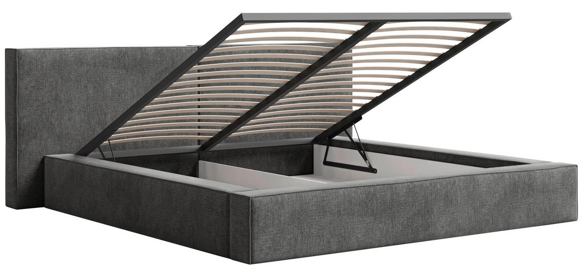 POLSTERBETT 160/200 cm,  in Anthrazit, Bettkasten,  - Anthrazit/Schwarz, MODERN, Holz/Metall (160/200cm) - MID.YOU