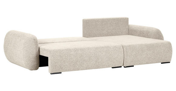 ECKSOFA Beige Flachgewebe Zierkissen, Rückenkissen, Bettkasten, Schlaffunktion, Rücken echt, Liegefläche im Originalstoff  - Beige/Schwarz, KONVENTIONELL, Kunststoff/Textil (145/285cm) - Carryhome