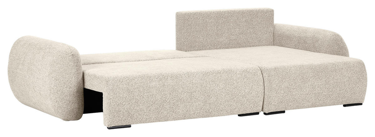 ECKSOFA Beige Flachgewebe Zierkissen, Rückenkissen, Bettkasten, Schlaffunktion, Rücken echt, Liegefläche im Originalstoff  - Beige/Schwarz, KONVENTIONELL, Kunststoff/Textil (145/285cm) - Carryhome