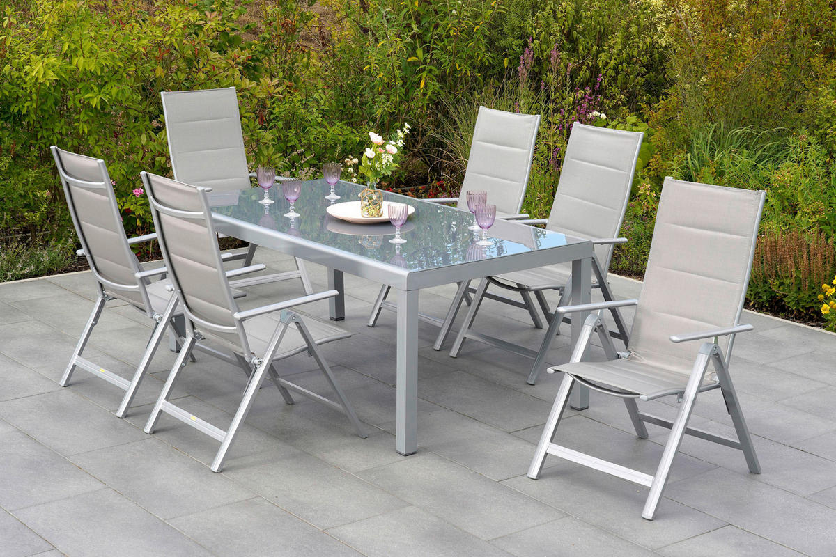 GARTENTISCH 190/100/75 cm Metall rechteckig  - Silberfarben, MODERN, Glas/Metall (190/100/75cm) - Gardenson