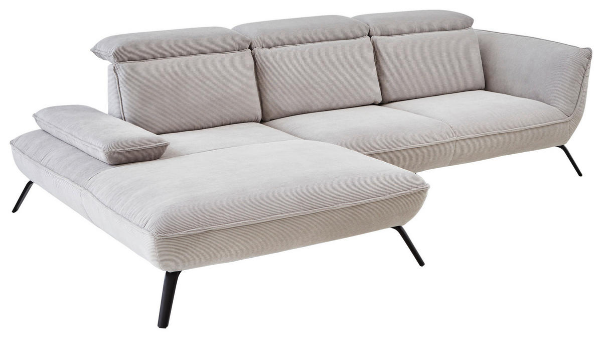 ECKSOFA Hellgrau Cord  - Hellgrau/Schwarz, Design, Textil/Metall (196/301cm) - Moderano