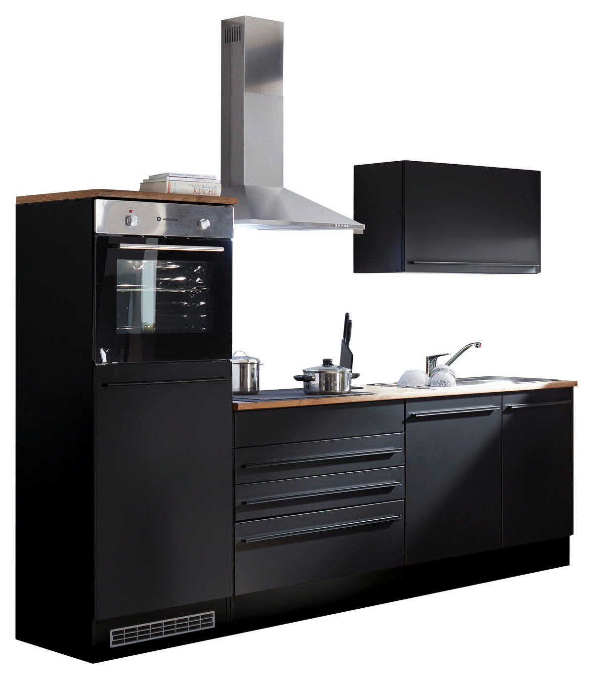 KÜCHENBLOCK 260 cm   in Schwarz  - Eichefarben/Schwarz, LIFESTYLE, Holzwerkstoff/Kunststoff (260cm) - MID.YOU