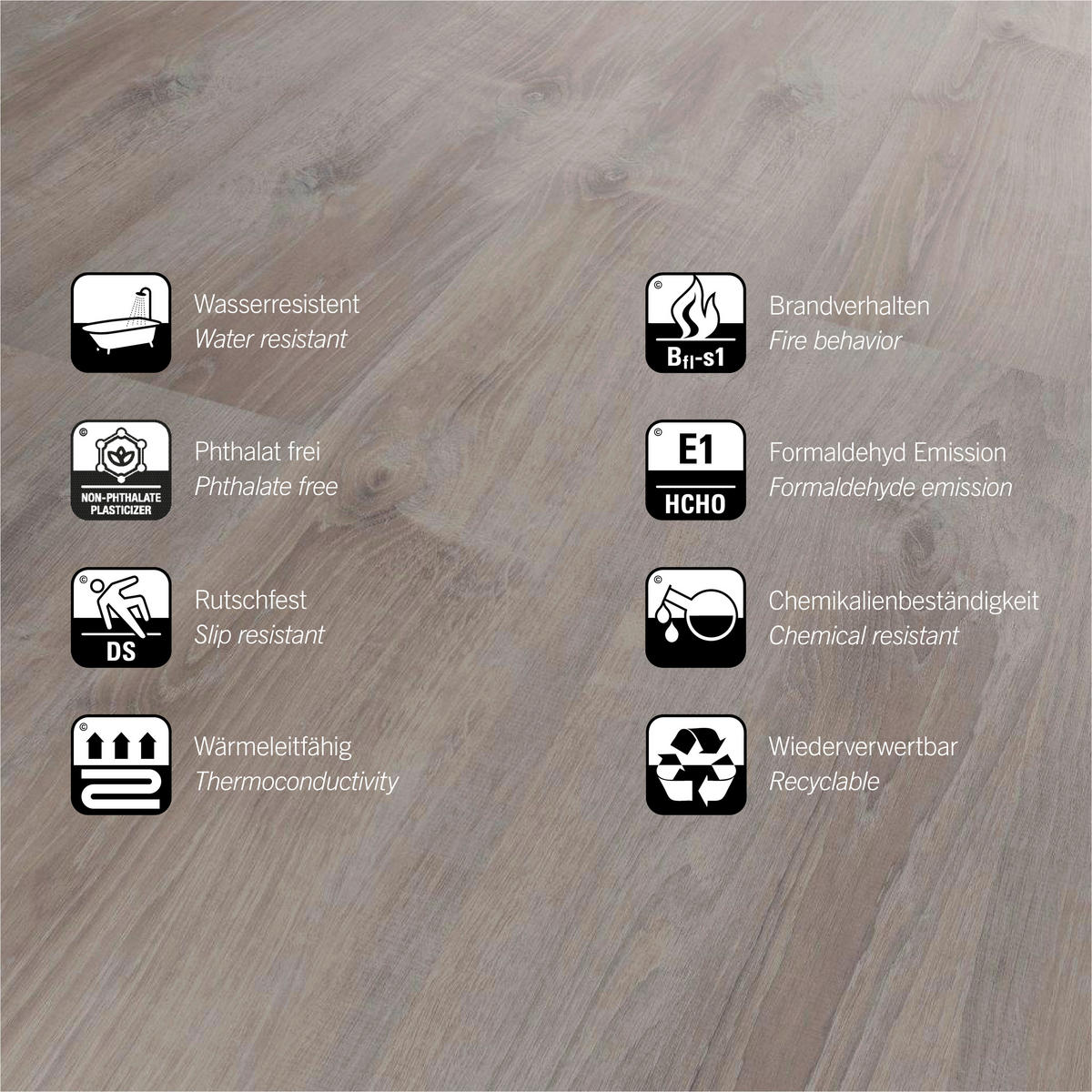 DESIGNBODEN More+  per  m² - Eichefarben/Graubraun, Basics, Kunststoff (121/22/0.5cm)