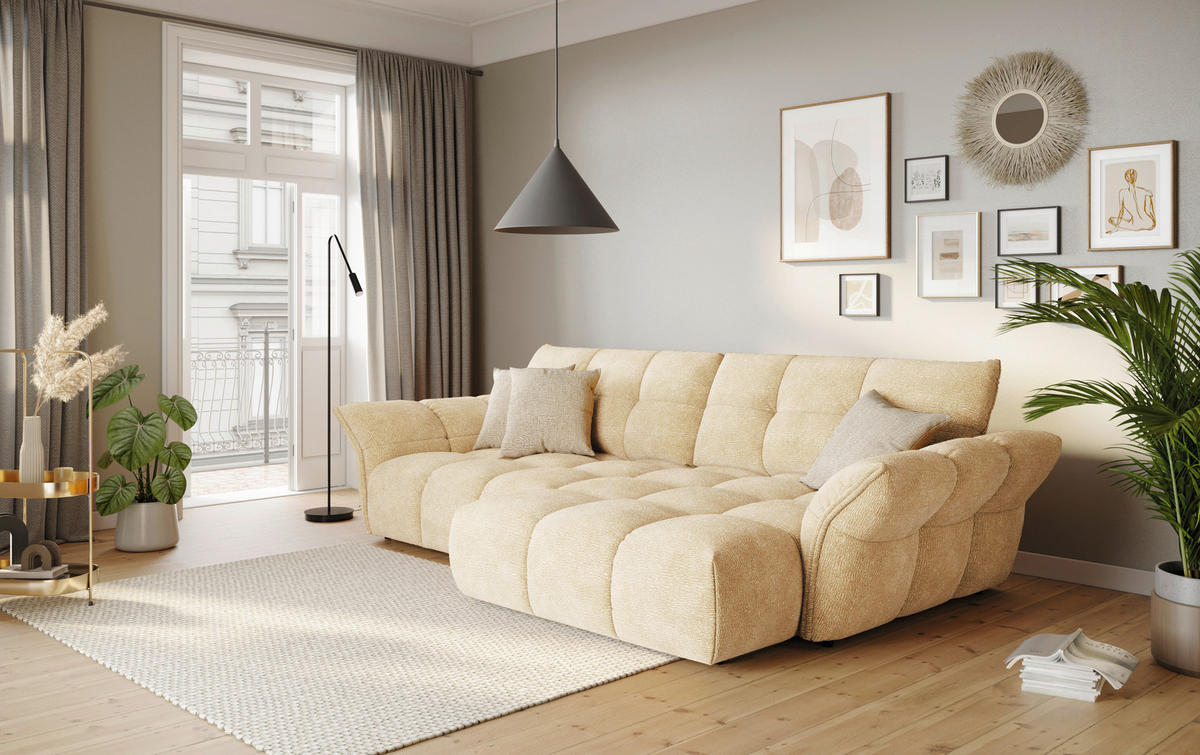 SAROKKANAPÉ textil krémszínű  - krémszínű/fekete, Design, műanyag/textil (312/177cm) - Welnova