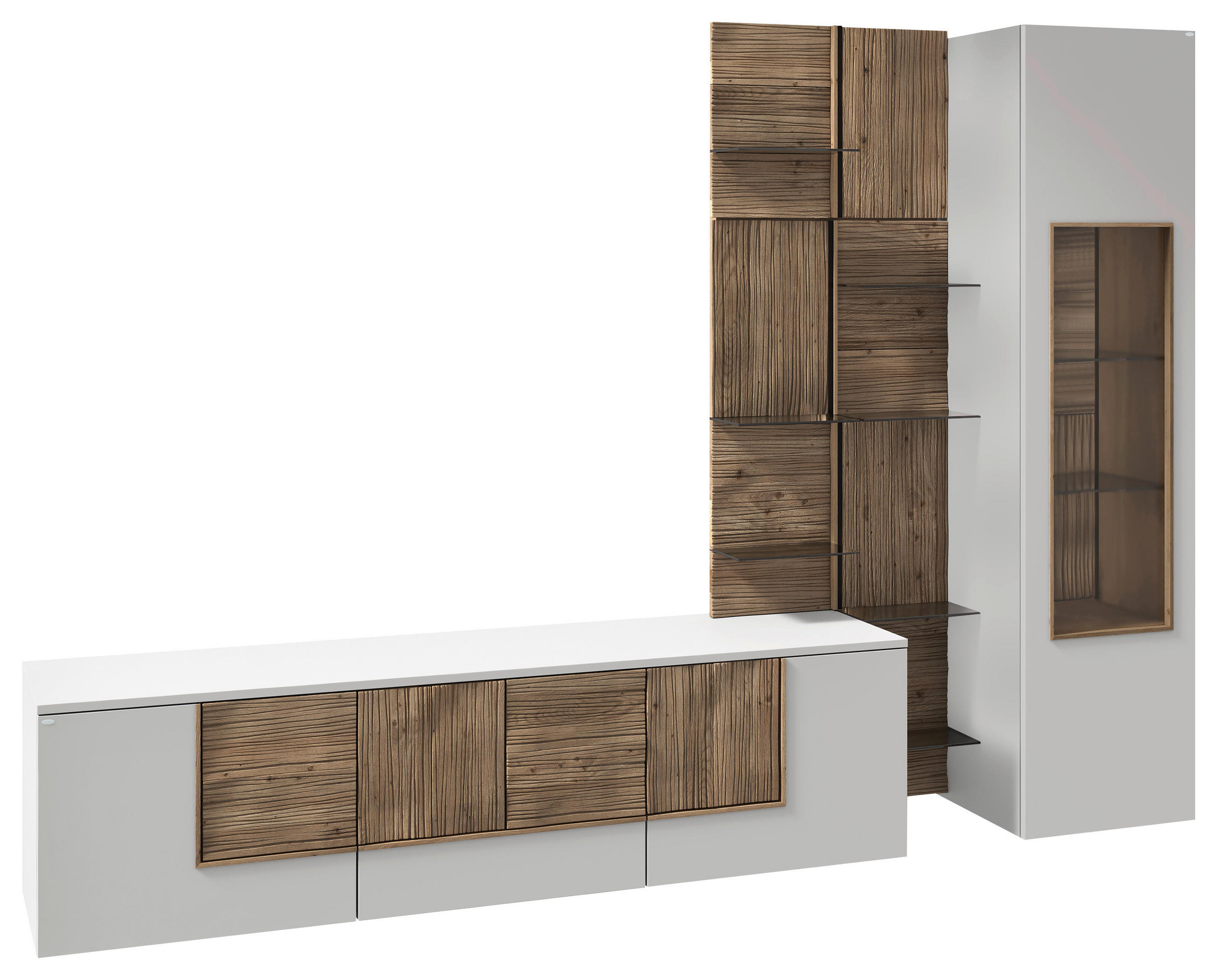 WOHNWAND VLACERA LIVING  in Weiß, Wildeiche  272/196/50 cm  - Wildeiche/Weiß, Design, Glas/Holz (272/196/50cm) - Voglauer