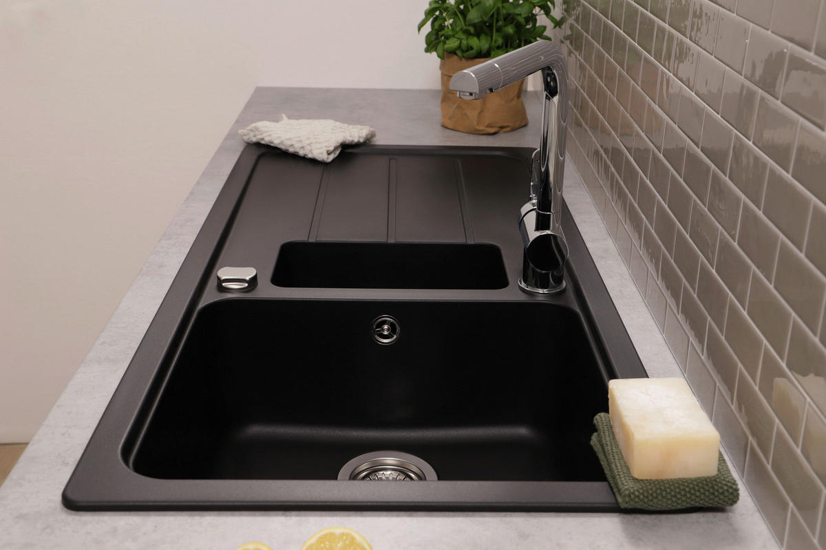 SPÜLE AUSTIN100X501,5BS  - Schwarz, Design, Stein (100/20/50cm) - Respekta